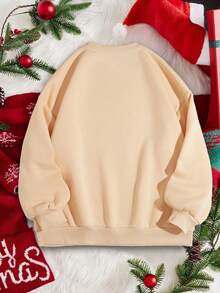 INAWLY Plus Christmas Print Drop Shoulder Sweatshirt Pullover Fall Sweatshirt - Apricot - View 2