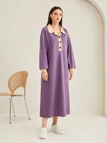 Mulvari 拼接領落肩袖衛衣洋裝 - 紫色 - 查看 6