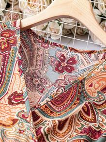 SHEIN Clasi Plus Paisley Print Lantern Sleeve Belted Dress - Multicolor - View 3