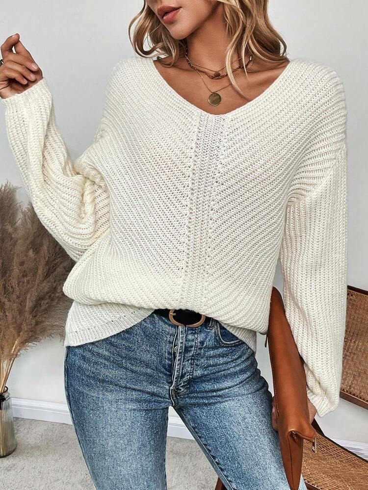 Solid Drop Shoulder Knit Pullover Fall Winter Sweater