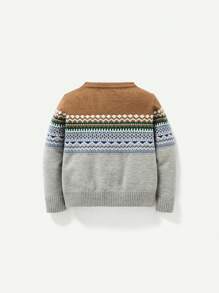 Cozy Pixies Baby Boy Geo Pattern Sweater - Camel - View 2