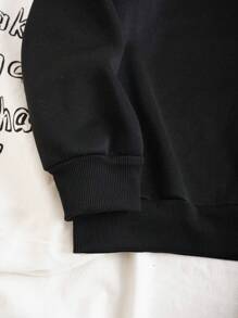 SHEIN EZwear 大碼標語圖案落肩袖運動衫 - 黑色 - 查看 4