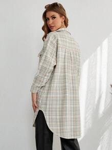EURMUSE Plaid Print Drop Shoulder Flap Pocket Button Front Coat - Multicolor - View 2
