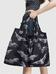 ROMWE Goth 大碼購物袋滿版蝙蝠圖案適用於購物 - 黑與白 - 查看 4