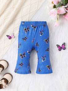 Baby Girl Butterfly Print Flare Leg Pants - Navy Blue - View 1