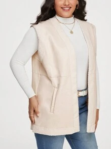 SHEIN Essnce Plus Manteau Sans Manches À Poche Ouvert