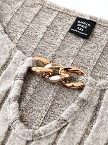 SHEIN LUNE Plus Keyhole Neck Ribbed Knit Dress - Apricot - View 3