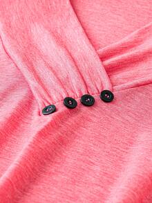 SHEIN LUNE Plus Button Detail V Neck Tee - Pink - View 4