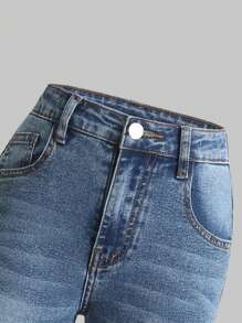 Chica preadolescente Jeans de pierna amplia desgarro - Azul lavado medio - Ver 3