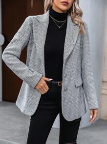SHEIN Clasi Cổ áo không bâu Ngực đơn Áo vest - Xám - Xem 5
