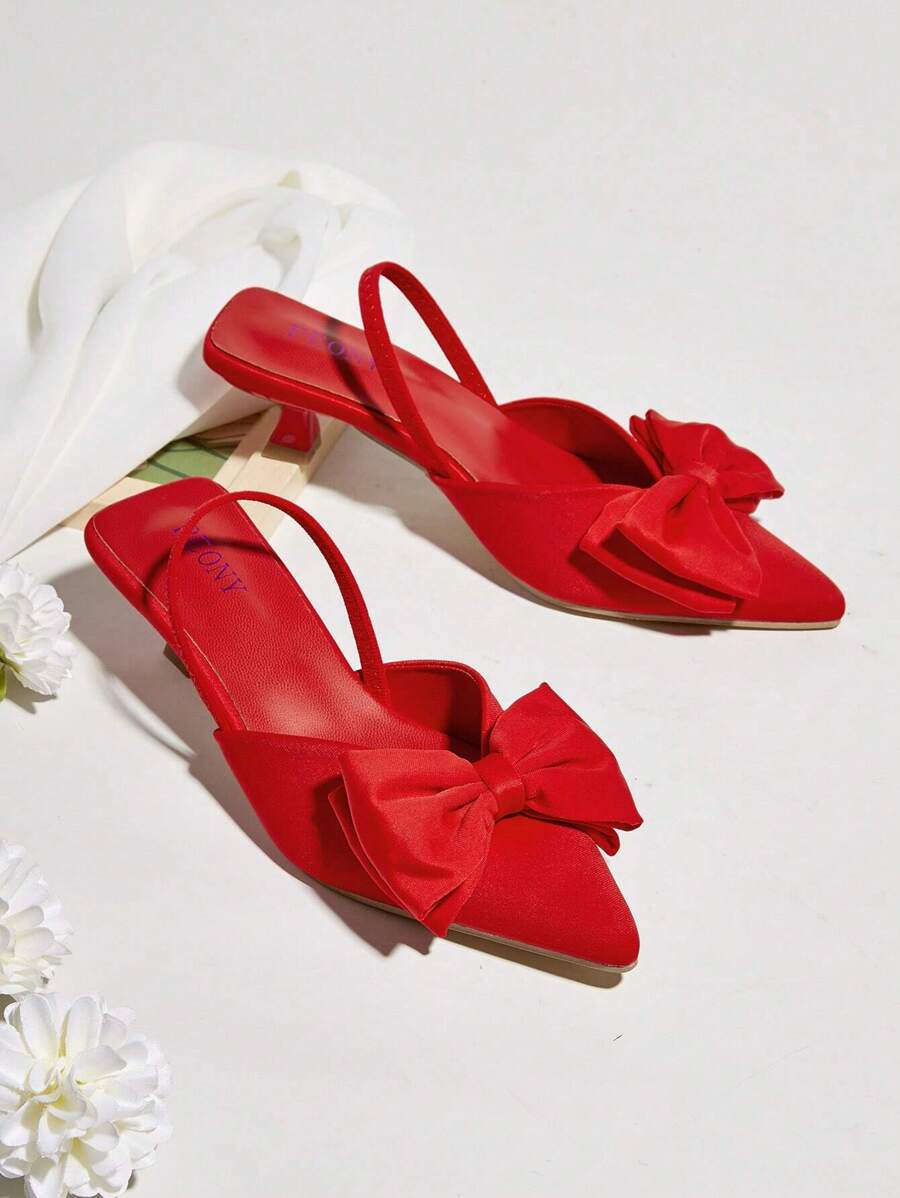 女士新款可爱蝴蝶结舒适尖头防滑高跟鞋（不规则剪裁鞋面）
