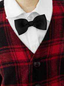 SHEIN Young Boy Bow Front Shirt & Plaid Print Vest Jacket & Pants & Hat - Multicolor - View 5