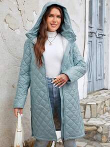 GASMAN Zip Up Hooded Quilted Coat - Blue - View 5