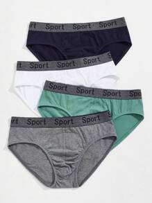 Shein Underwear&Sleepwear Basics Hombres 4 piezas Calzoncillos de cintura con cinta con letra