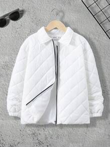 SHEIN Tween Boy 1pc Zip Up Quilted Coat - White - View 1