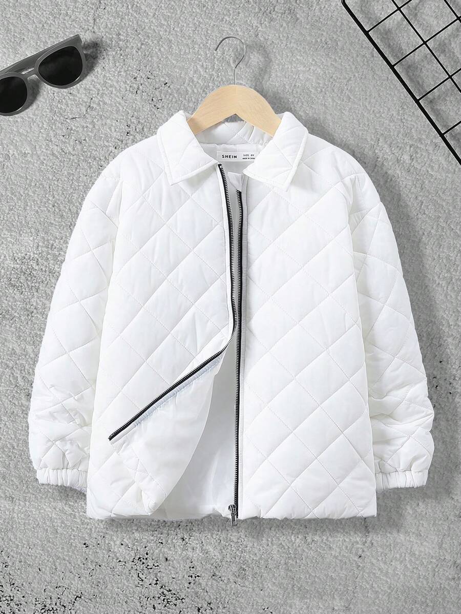 SHEIN Tween Boy 1pc Zip Up Quilted Coat - White - View 1