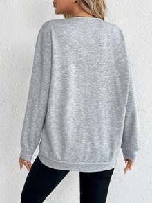 SHEIN Tall 水溶蕾絲拼接落肩袖運動衫 - 淺灰色 - 查看 2