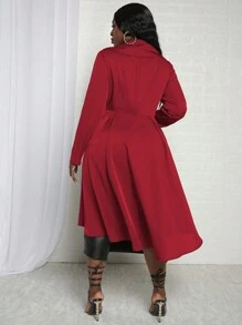 Slaydiva 大碼雙排釦腰帶風衣外套 - 紅色 - 查看 2