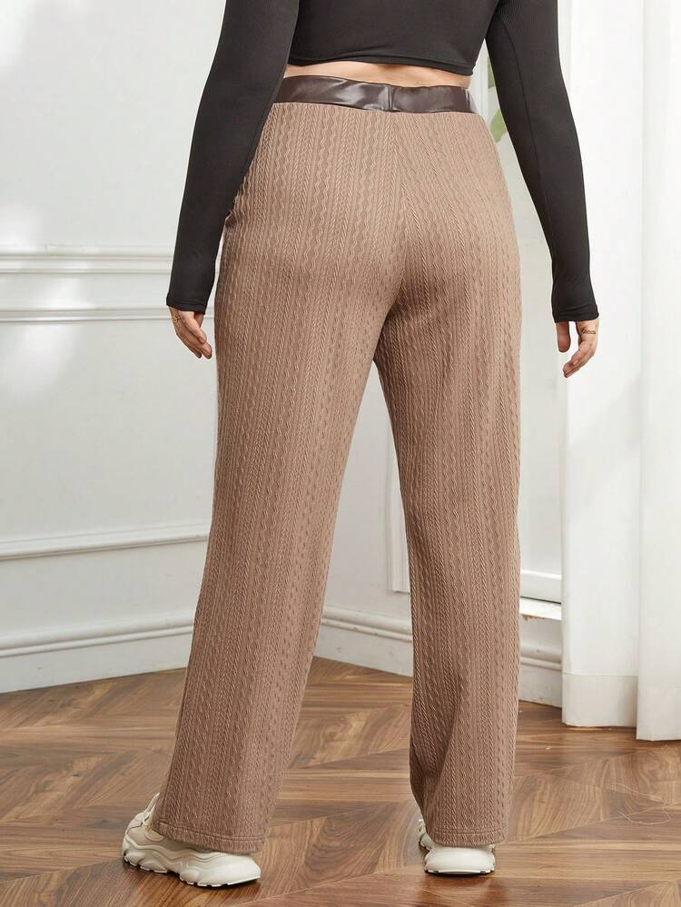Plus High Waist Slant Pocket Contrast Tape Pants