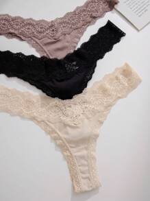 SHEIN 3 条装 花朵蕾丝丁字裤 性感内衣 - 彩色 - 查看 5
