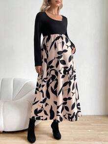 SHEIN Plus Leaf Print Scoop Neck Dress - Multicolor - View 6