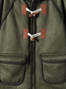 SHEIN Tween Boy Duffle Button Double Pocket Contrast Binding Hooded Coat,In Fall/Winter