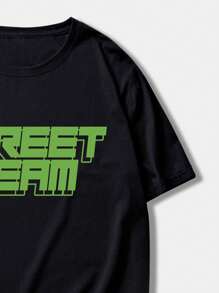 ROMWE MEN Anime Men Figure & Slogan Graphic Tee, School - Black - View 5