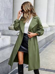 SHEIN Clasi 捲邊袖腰部抽繩風衣外套 - 軍綠色 - 查看 6