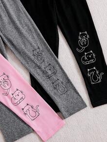 SHEIN 女孩3入組卡通圖案緊身打底褲