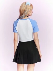 The Powerpuff Girls | ROMWE 卡通圖案插肩袖T恤 - 藍色 - 查看 4
