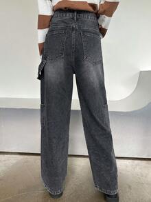 DAZY High Waist Cargo Jeans - Dark Grey - View 3