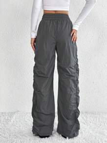 SHEIN Tall Drawstring Waist Ruched Parachute Pants - Grey - View 2
