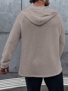 Manfinity Homme Loose Men's Half Button Raglan Sleeve Drawstring Hoodie - Dusty Pink - View 2