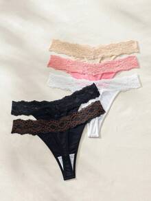 SHEIN 5 Piezas Tanga De Encaje Para Mujer Con Parches - Multicolor - Ver 2