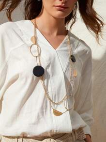 SHEIN VCAY Handmade Double Layer Geometric Long Necklace - Apricot - View 5
