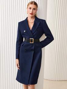 BizChic 西裝領雙排釦花呢外套不附腰帶 - 寶藍色 - 查看 5