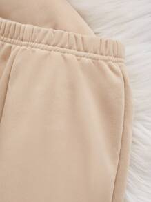 SHEIN Young Girl Zip Up Hooded Thermal Lined Jacket & Pants - Khaki - View 7