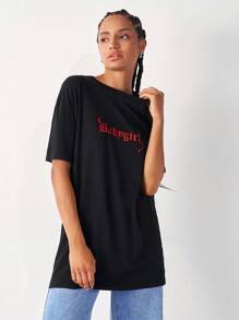 SHEIN Unity Áo thun Lá thư Giải trí - màu đen - Xem 4