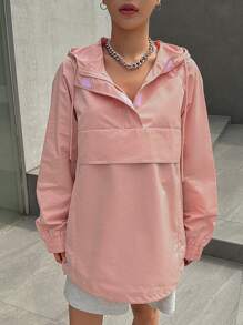 Dazy Star 素色半拉鏈抽繩連帽夾克 - 粉色 - 查看 3