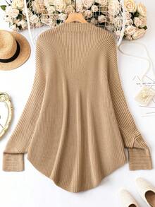 SHEIN LUNE 大码休闲设计开衫 - 駝色 - 查看 2