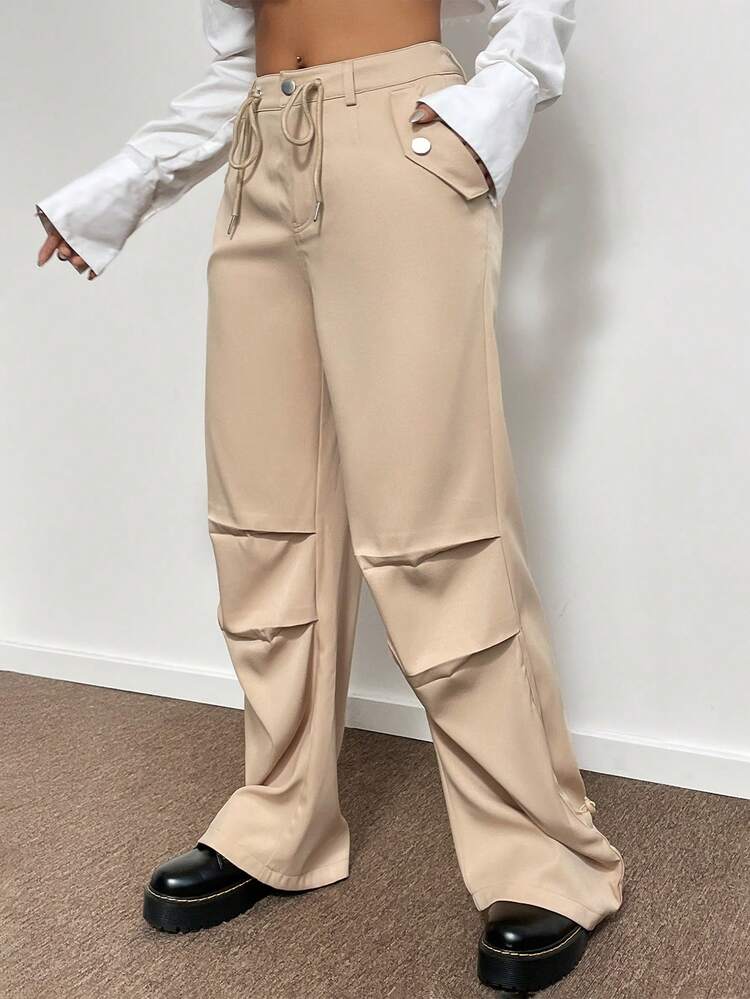 Drawstring Waist Wide Leg Pants