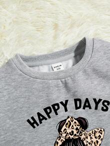 Tween Girl Skull & Letter Graphic Thermal Lined Sweatshirt - Grey - View 4