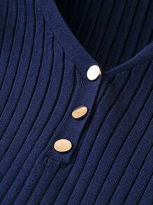 SHEIN Clasi 大碼條紋針織半排扣毛衣洋裝 - 藍色 - 查看 3