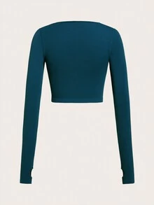 Lifespree Solid Ruched Front Crop Tee workout tops - Dusty Blue - View 8