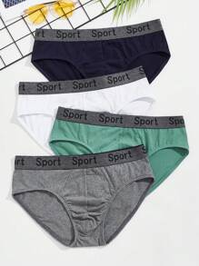 Shein Underwear&Sleepwear Basics Hombres 4 piezas Calzoncillos de cintura con cinta con letra