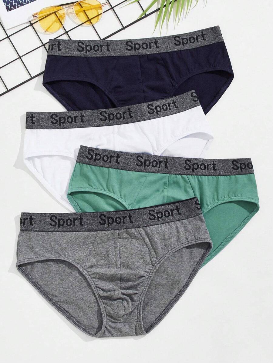 Shein Underwear&Sleepwear Basics Hombres 4 piezas Calzoncillos de cintura con cinta con letra