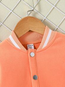 SHEIN Young Girl Letter Graphic Striped Trim Varsity Jacket - Orange - View 3