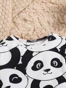 SHEIN Leap Crew 2pcs Baby Boy Cute Panda Patterned Long Sleeve Homewear Set