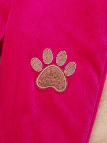 SHEIN Leap Crew 女嬰小熊刺繡拉鏈連帽衫和運動褲 - 玫紅色 - 查看 5