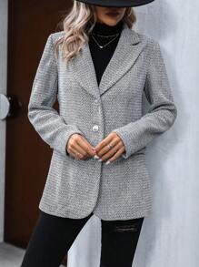 SHEIN Clasi Cổ áo không bâu Ngực đơn Áo vest - Xám - Xem 4